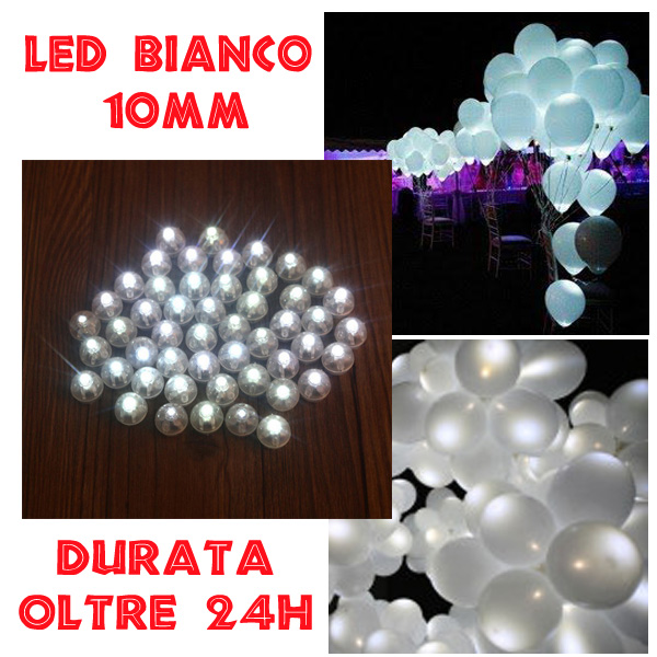 Led Luminoso per Palloncini BIANCO con Linguetta 50pz - Palloni e palloncini