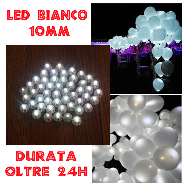 Led Luminoso per Palloncini BIANCO con Linguetta 50pz - Palloni e