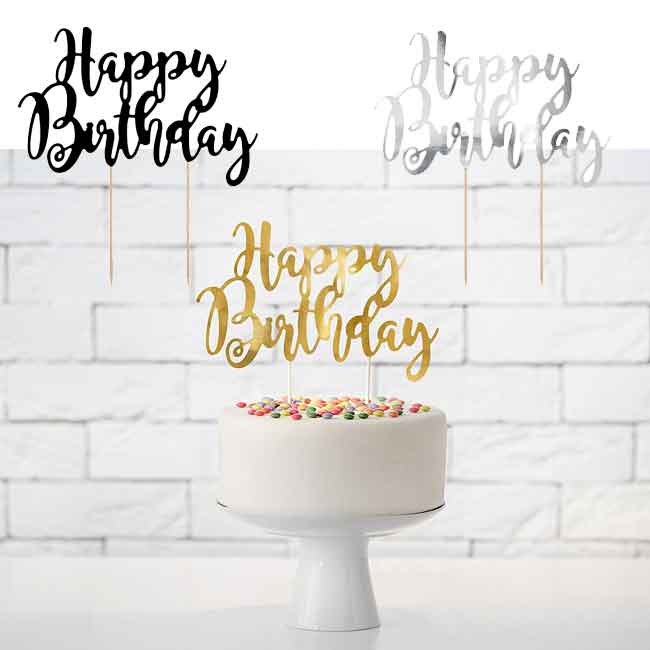 Topper Per Torta Happy 28th Birthday - Glitter Nero E Oro - Decorazione Per 28° Compleanno