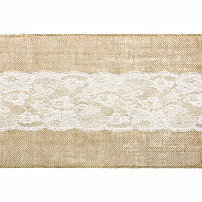 Runner Da Tavola In Juta Con Pizzo Bianco - 28 Cm X 2,75 M - Decorazione Vintage Per Matrimoni E Feste