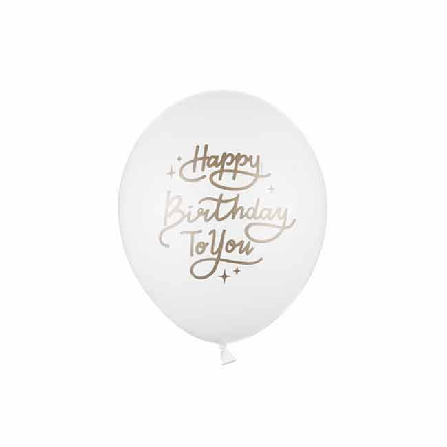Palloncino In Mylar Rotondo Bianco Con Scritta Oro Metal Happy Birthday To You 48cm Gonfiaggio Ad Aria E O Elio