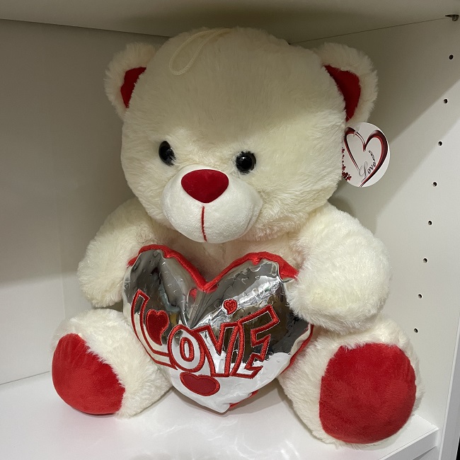 Peluche San Valentino Orso Panna Cuore Love 35cm - Palloni e palloncini