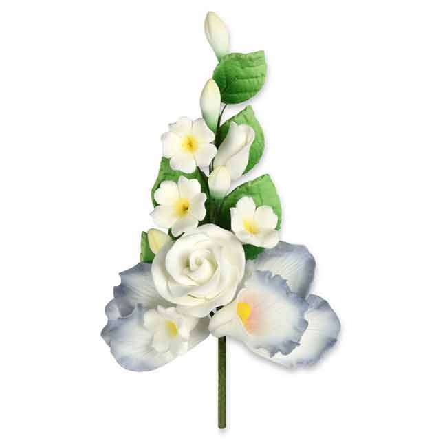 Ramo Orchidea e Rosa Bianca in Zucchero Decorazione Torta