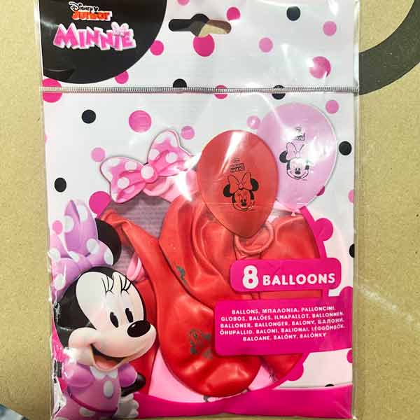 Busta Palloncini Minnie Mouse Rosso Rosa 8pz