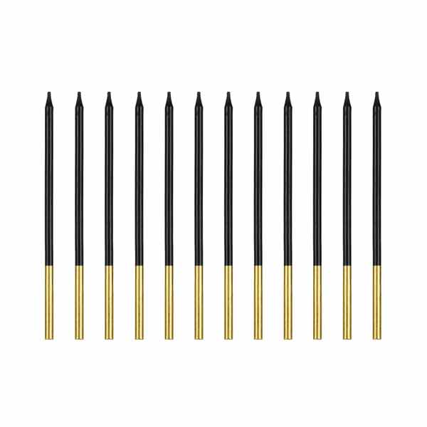 Candela Matita Nero con Base Oro 12pz 14cm