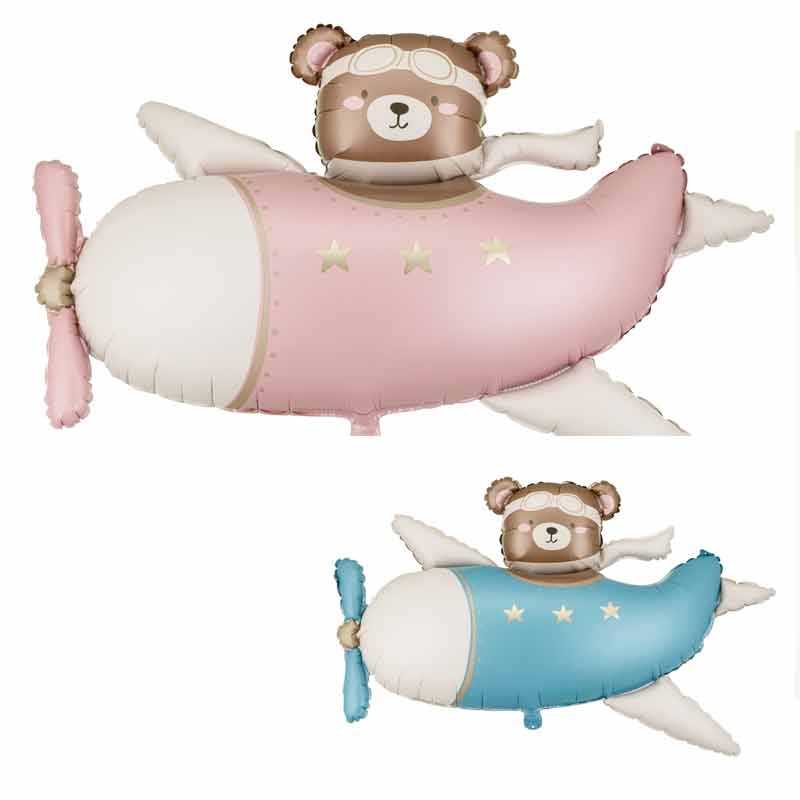 Palloncino Super Shape Orso Aereo Nascita Celeste Rosa 94x61cm